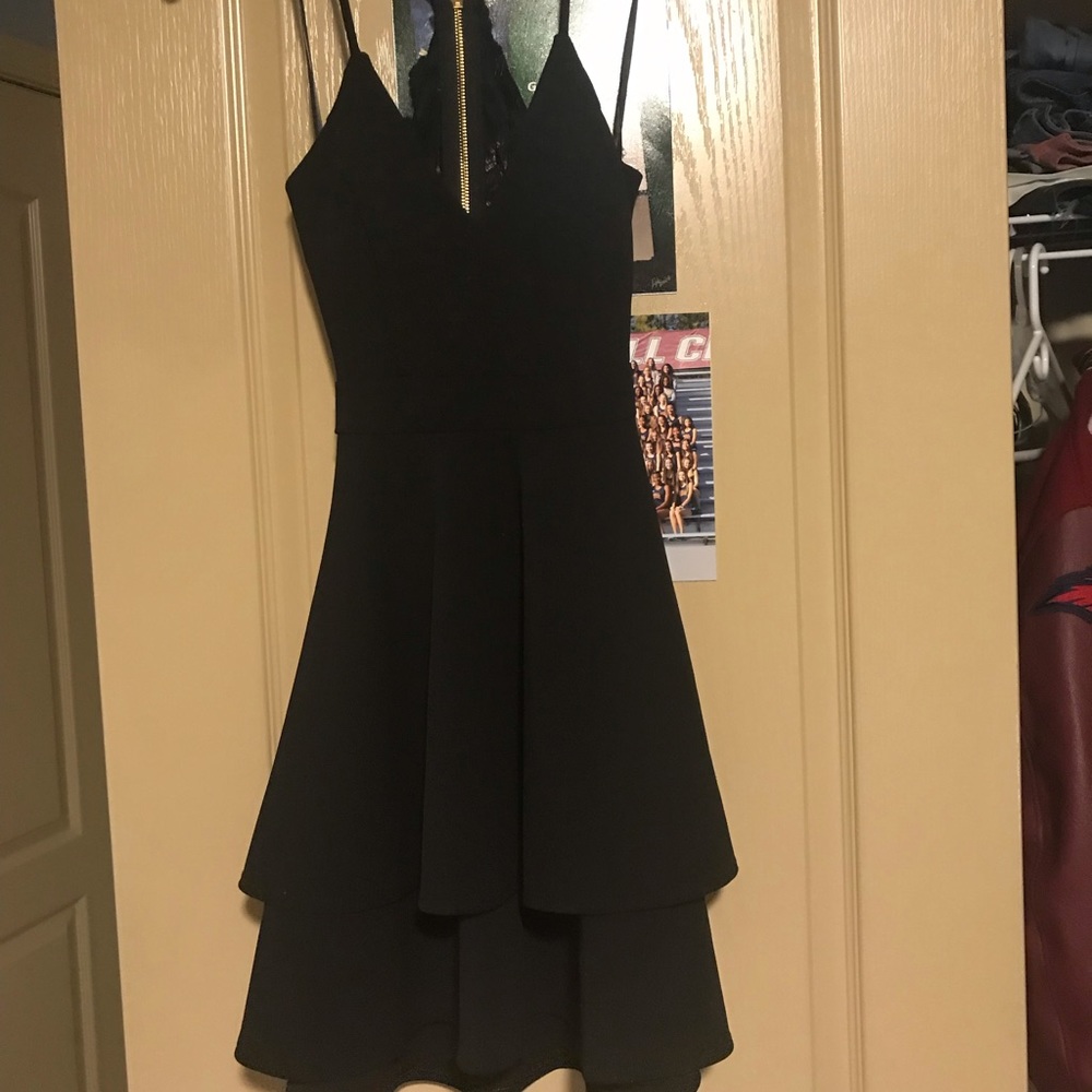 Black Layered Skirt Lace Back Dress - Picture 2 of 5